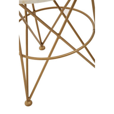 Image of White Rounded Marble Top Side Table with Gold Brass Finish Intersecting Legs, Rabia