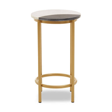Image of White Marble Shelf Round Side Table with Brass Finish Metal Frame, Vizzini