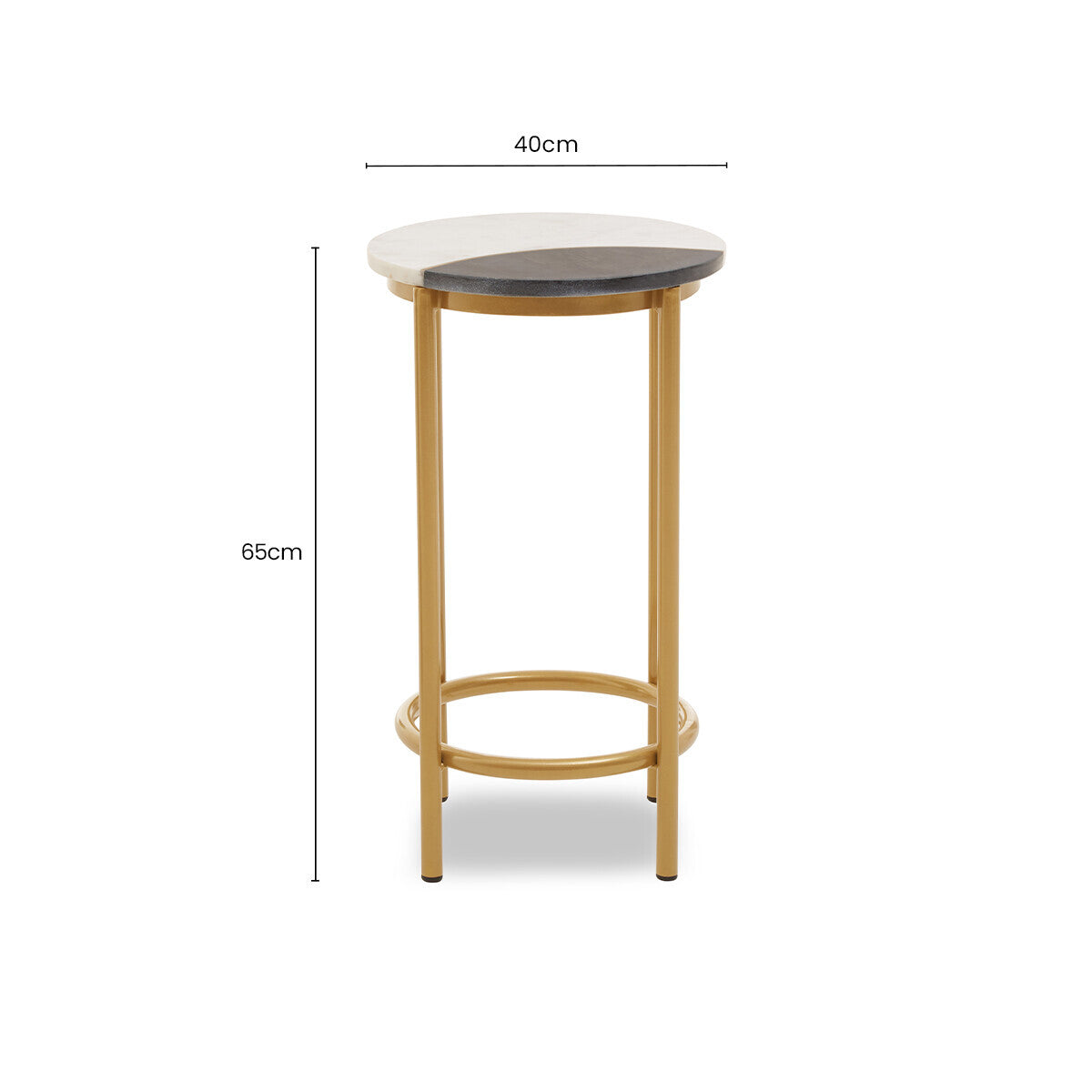 Image of White Marble Shelf Round Side Table with Brass Finish Metal Frame, Vizzini