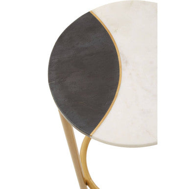 Image of White Marble Shelf Round Side Table with Brass Finish Metal Frame, Vizzini