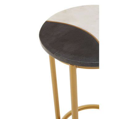 Image of White Marble Shelf Round Side Table with Brass Finish Metal Frame, Vizzini