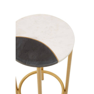 Image of White Marble Shelf Round Side Table with Brass Finish Metal Frame, Vizzini