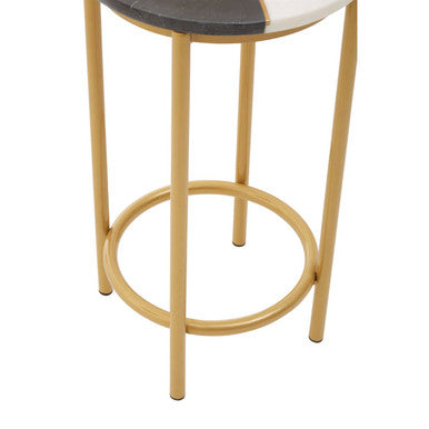 Image of White Marble Shelf Round Side Table with Brass Finish Metal Frame, Vizzini