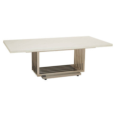 Image of White Faux Marble Top Coffee Table with Silver Geometric Stainless Steel Frame, Moda