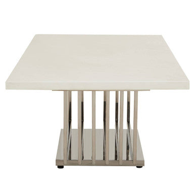 Image of White Faux Marble Top Coffee Table with Silver Geometric Stainless Steel Frame, Moda
