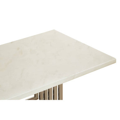 Image of White Faux Marble Top Coffee Table with Silver Geometric Stainless Steel Frame, Moda