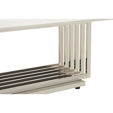 Image of White Faux Marble Top Coffee Table with Silver Geometric Stainless Steel Frame, Moda