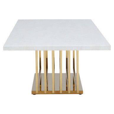 Image of Ivory White Faux Marble Top Coffee Table with Geometric Gold Finished Stainless Steel Frame, Moda