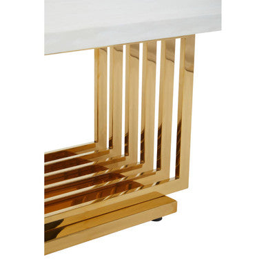 Image of Ivory White Faux Marble Top Coffee Table with Geometric Gold Finished Stainless Steel Frame, Moda