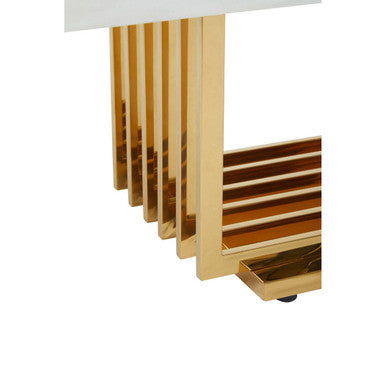Image of Ivory White Faux Marble Top Coffee Table with Geometric Gold Finished Stainless Steel Frame, Moda