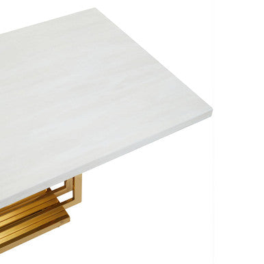 Image of Ivory White Faux Marble Top Coffee Table with Geometric Gold Finished Stainless Steel Frame, Moda