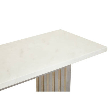 Image of White Marble Top Console Table with Geometric Silver Stainless Steel Base, Moda