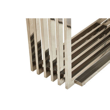 Image of White Marble Top Console Table with Geometric Silver Stainless Steel Base, Moda