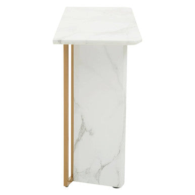 Image of White Marble Effect Top Console Table with Gold Powder Coated Metal Base, Vieste