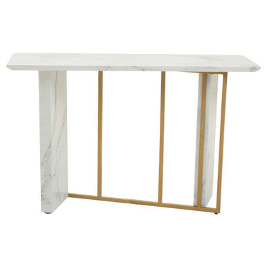 Image of White Marble Effect Top Console Table with Gold Powder Coated Metal Base, Vieste