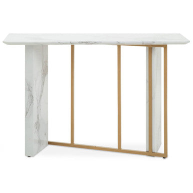 Image of White Marble Effect Top Console Table with Gold Powder Coated Metal Base, Vieste