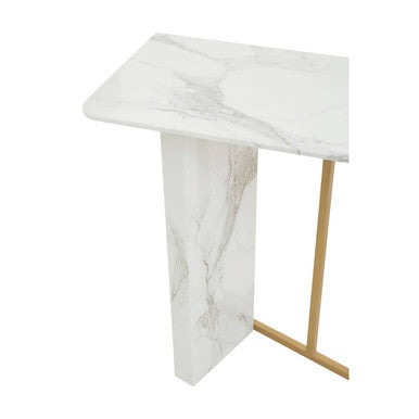 Image of White Marble Effect Top Console Table with Gold Powder Coated Metal Base, Vieste
