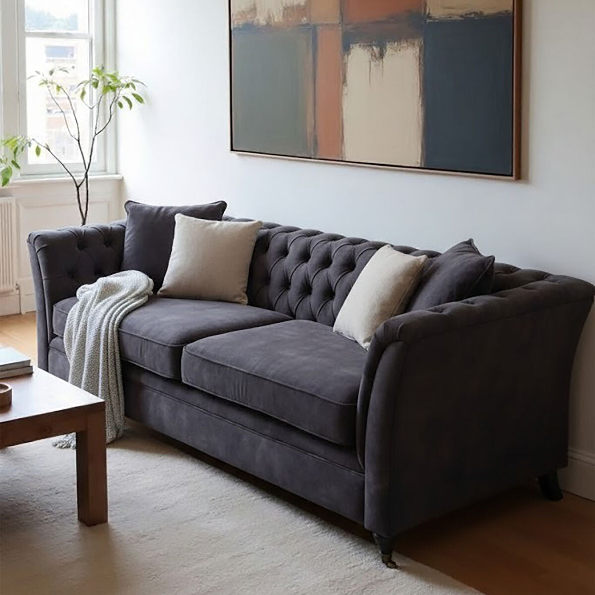 Image of 3 Seater Grey Velvet Sofa, Sabrina