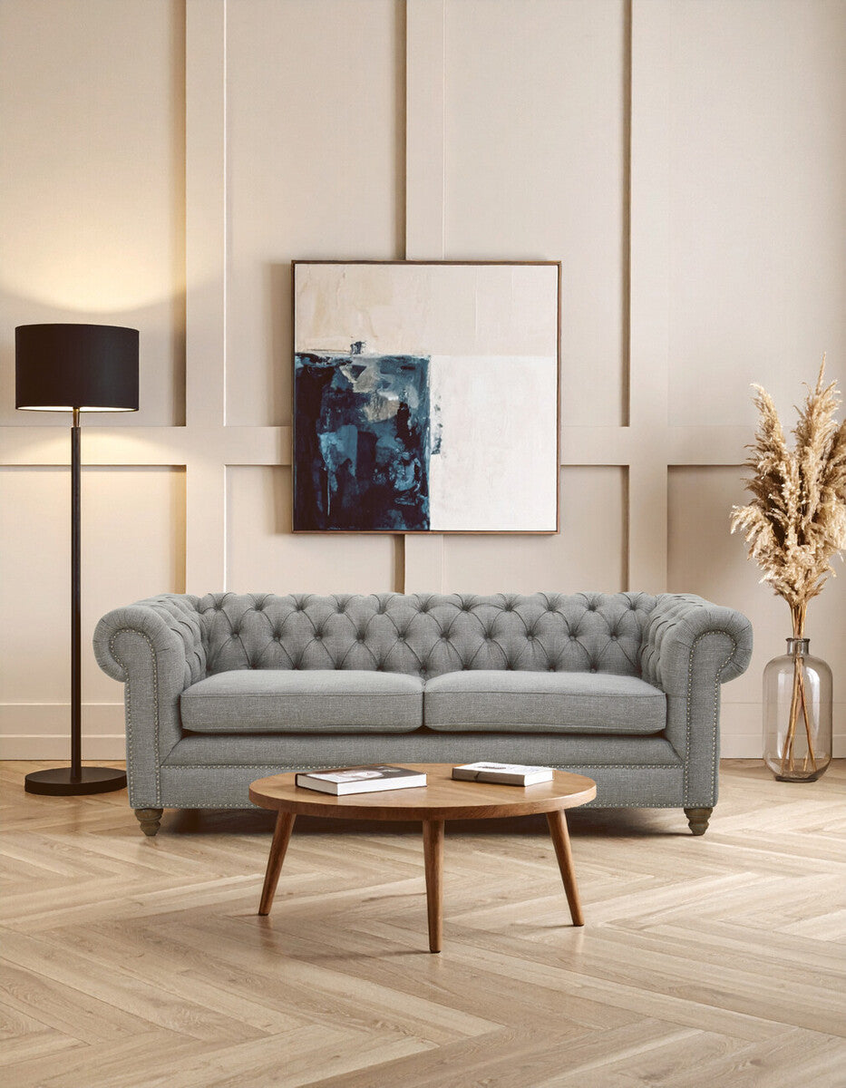 Image of 3 Seater Grey Linen Sofa, Stella