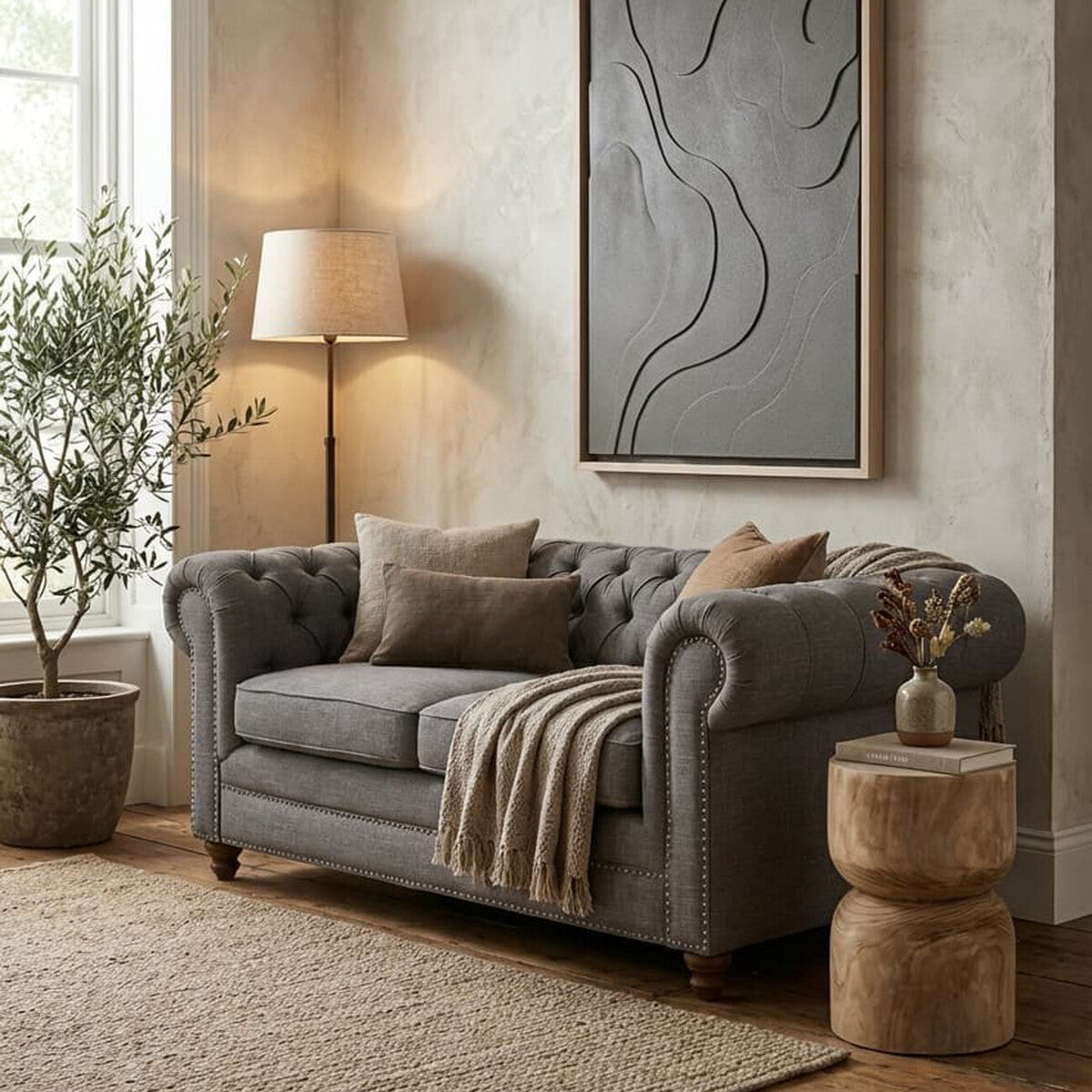 Image of 2 Seater Grey Linen Sofa, Stella