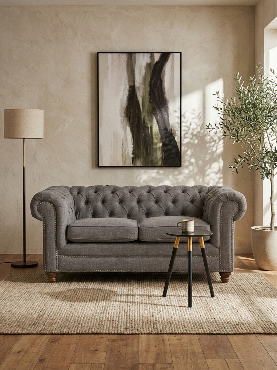 Image of 2 Seater Grey Linen Sofa, Stella
