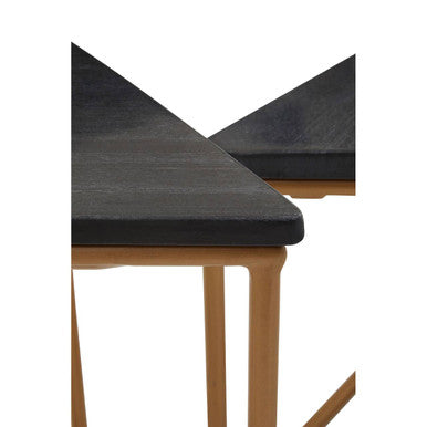 Image of Set of 3 Black Marble Triangular Nesting Tables with Matte Gold Metal Frames, Varana