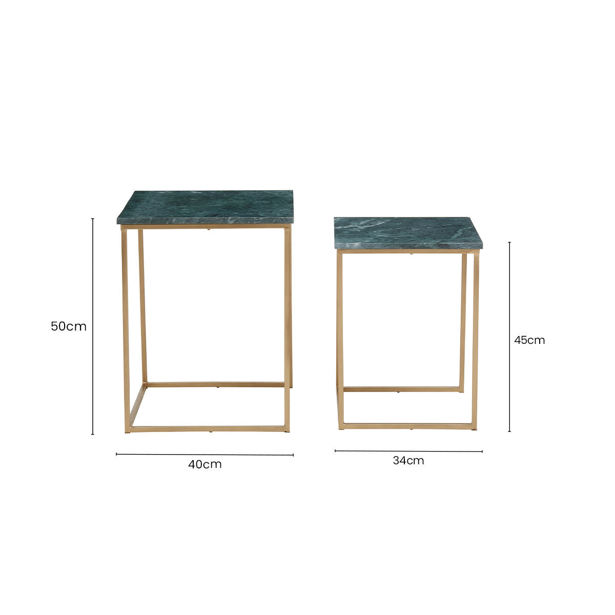 Image of Nest of 2 Green Marble Top Side Tables with Gold Metal Bases, Mandoli