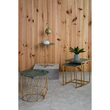 Image of Nest of 2 Green Marble Top Side Tables with Gold Metal Bases, Mandoli