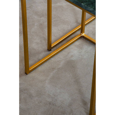 Image of Nest of 2 Green Marble Top Side Tables with Gold Metal Bases, Mandoli