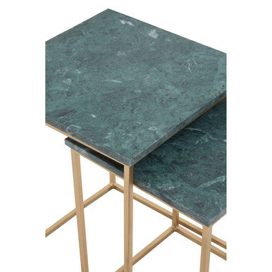 Image of Nest of 2 Green Marble Top Side Tables with Gold Metal Bases, Mandoli