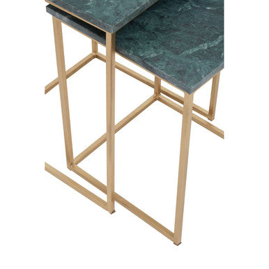 Image of Nest of 2 Green Marble Top Side Tables with Gold Metal Bases, Mandoli
