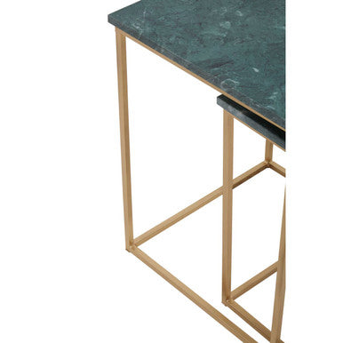Image of Nest of 2 Green Marble Top Side Tables with Gold Metal Bases, Mandoli