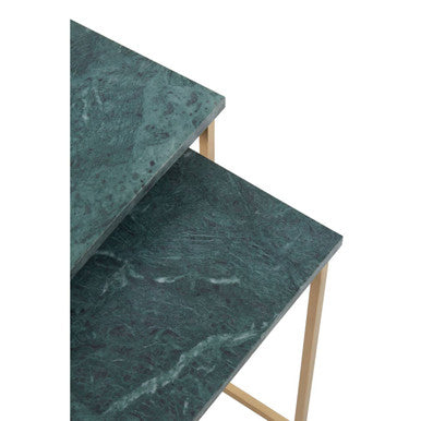 Image of Nest of 2 Green Marble Top Side Tables with Gold Metal Bases, Mandoli