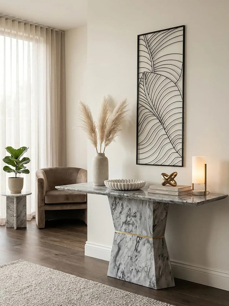Image of Grey Marble Console Table with Multifaceted Base, Spezia