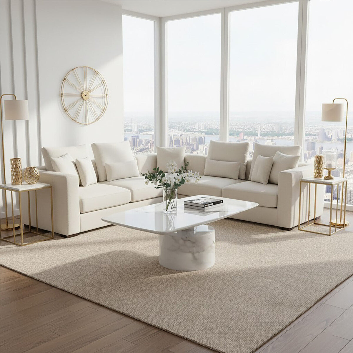Image of White Marble Coffee Table with Stainless Steel Support, Sesto