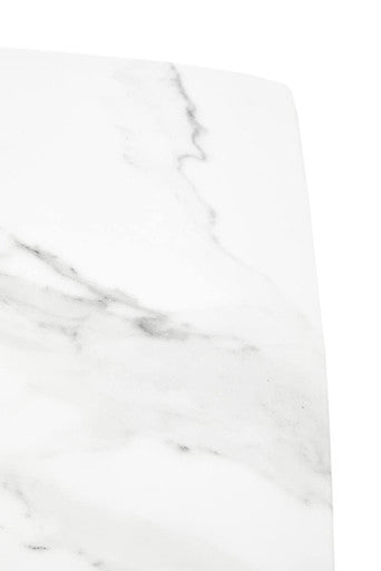 Image of White Marble Console Table with Grey Veining and Stainless Steel Column Base, Sesto