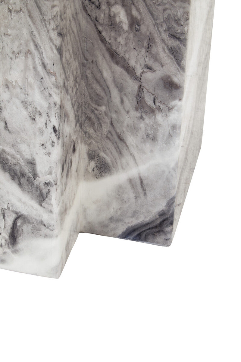 Image of Grey Marble Top Coffee Table with Pedestal Base and Silver Metal Trim, Saronno