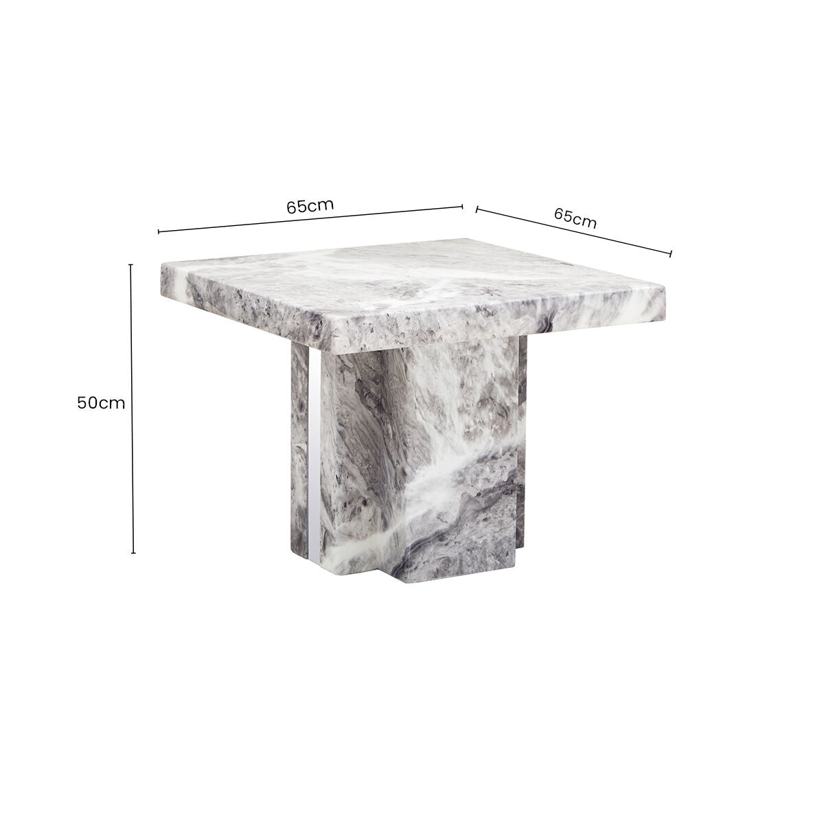 Image of Grey Marble Top Side Table with Pedestal Base and Silver Stainless Steel Detailing, Saronno