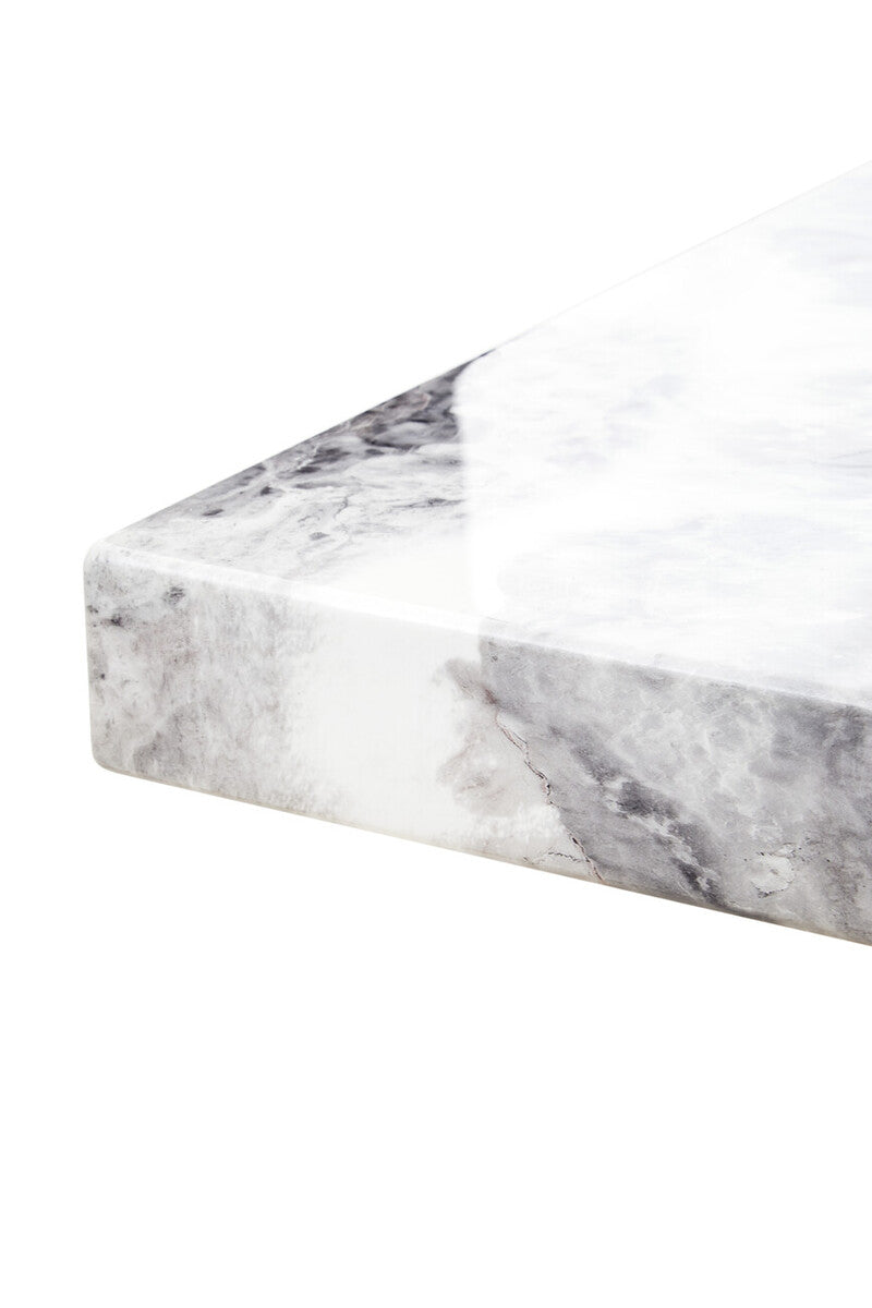 Image of Grey Marble Top Side Table with Pedestal Base and Silver Stainless Steel Detailing, Saronno