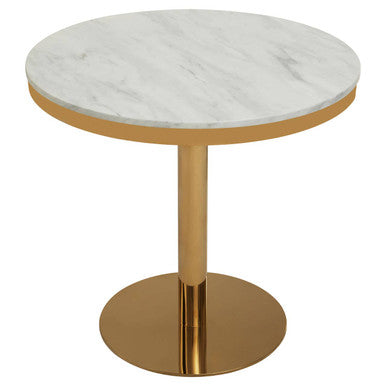 Image of White Marble Round Top Dining Table with Luxe Gold Finish Pedestal Base, Azalea