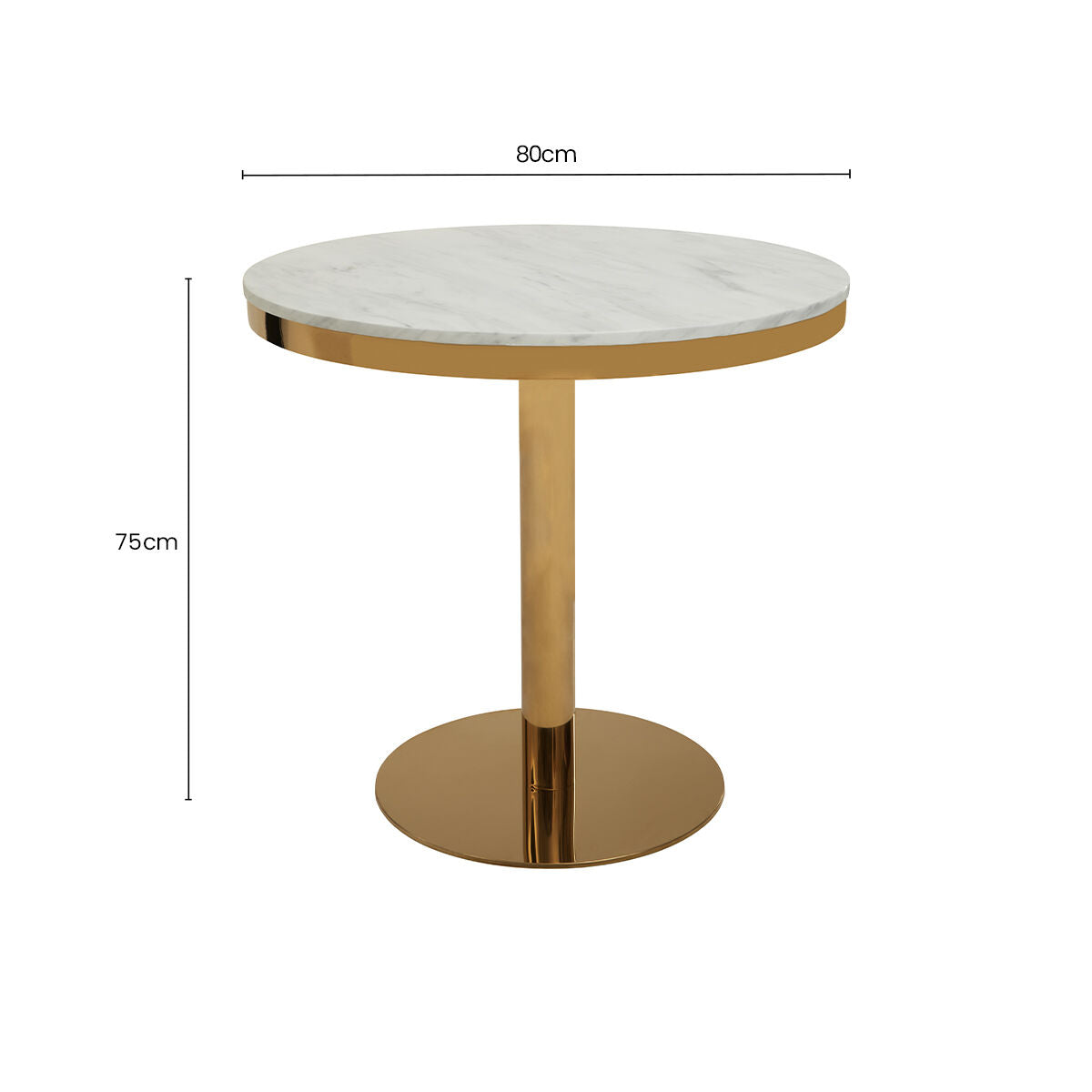 Image of White Marble Round Top Dining Table with Luxe Gold Finish Pedestal Base, Azalea