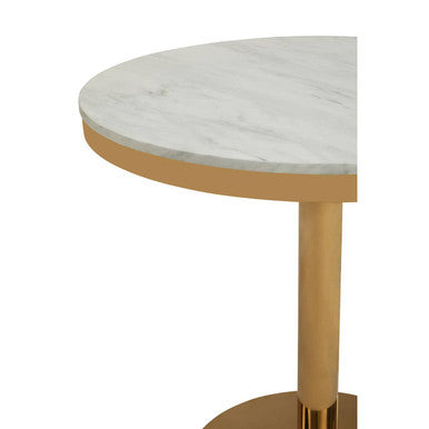 Image of White Marble Round Top Dining Table with Luxe Gold Finish Pedestal Base, Azalea
