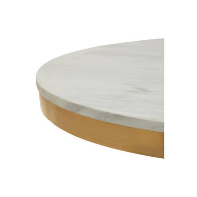 Image of White Marble Round Top Dining Table with Luxe Gold Finish Pedestal Base, Azalea