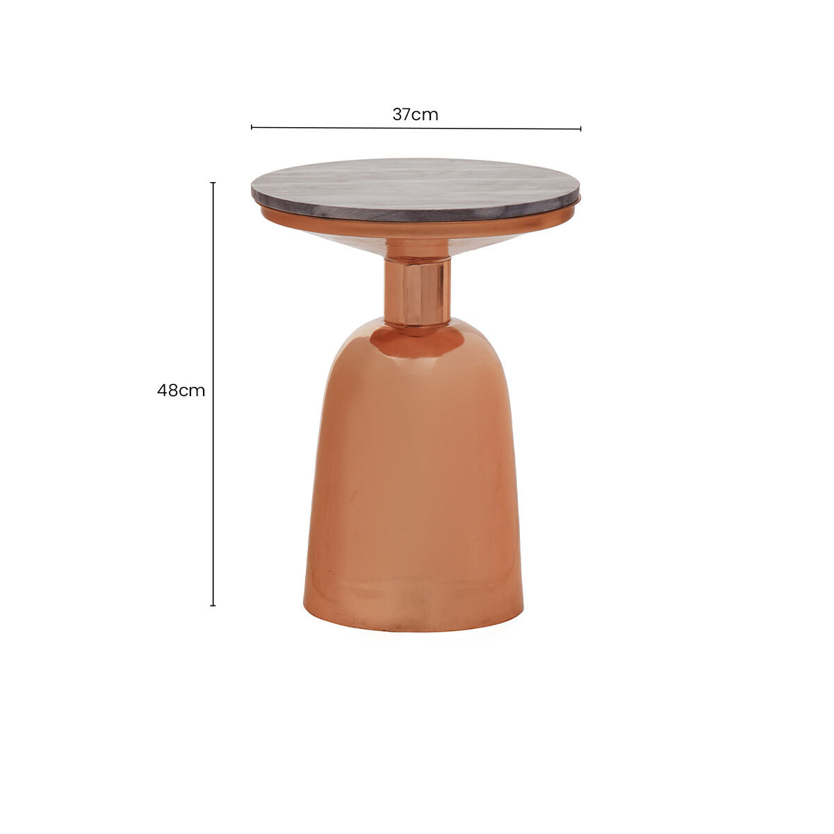 Image of Black Marble Top Side Table with Chunky Copper Iron Base, Amira