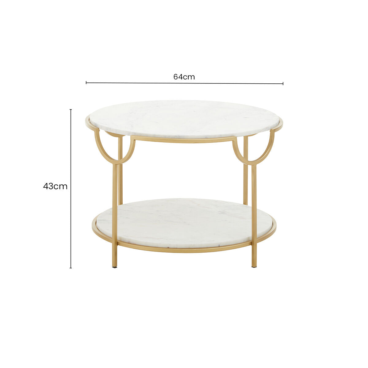 Image of Two-Tier White Marble Top Side Table with Gold Finish Iron Frame, Pali