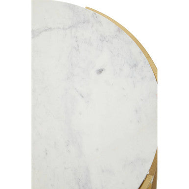 Image of Two-Tier White Marble Top Side Table with Gold Finish Iron Frame, Pali