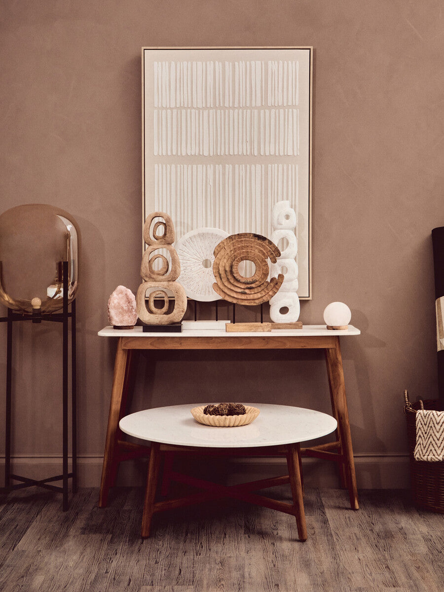 Image of White Marble Top Console Table with Sustainable Acacia Wood Base, Myan