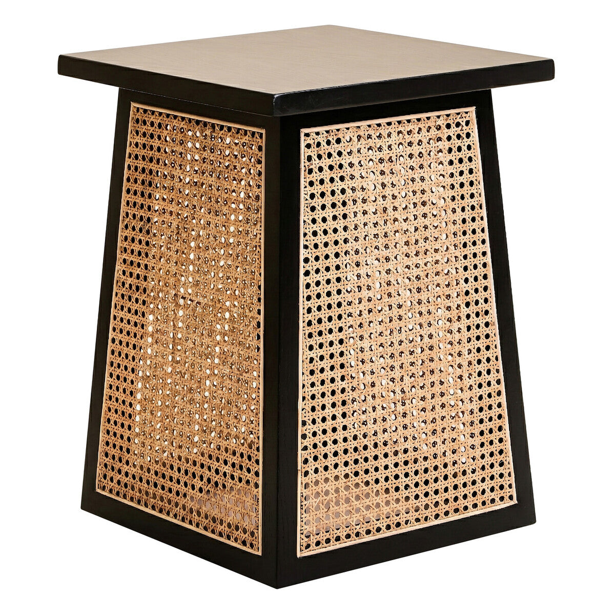 Image of Black Elm Wood Side Table with Woven Natural Cane Panels, Cebu