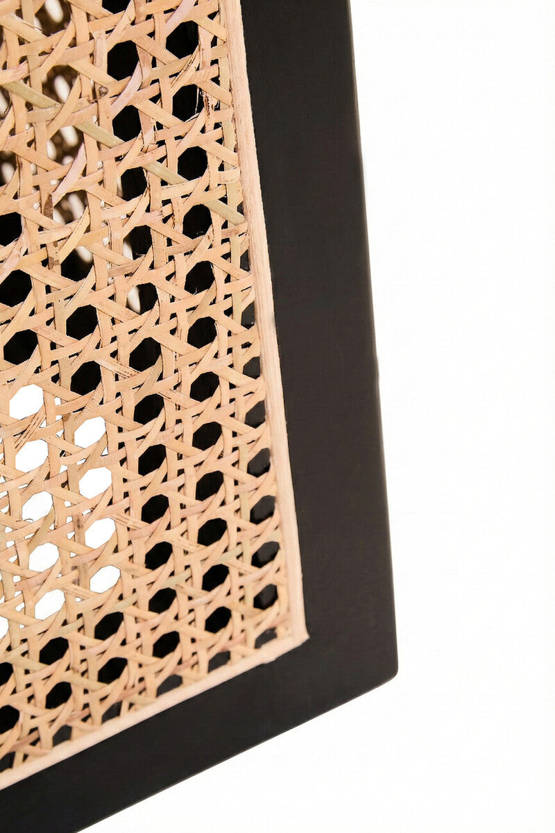 Image of Black Elm Wood Side Table with Woven Natural Cane Panels, Cebu