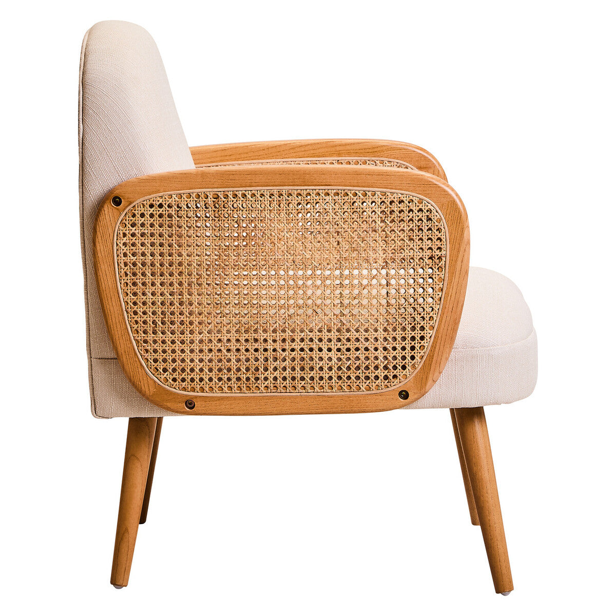 Image of Cebu Ivory Fabric and Cane Chair with Elm Wood Legs